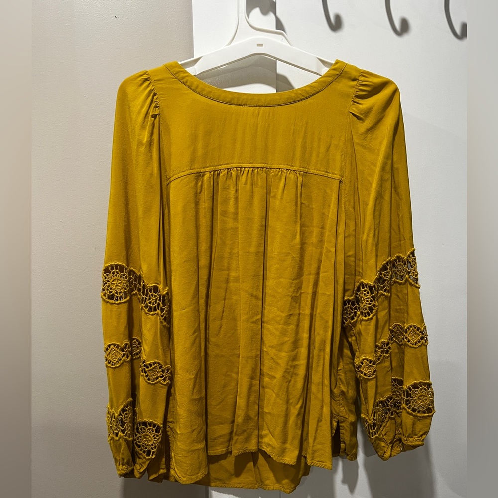 Loft Mustard Yellow Women's Top with Lace Detailing XS